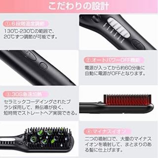 【新品未使用】ストレートブラシ ヘアアイロン ダブルマイナスイオン アイロンブラシ 温度調節可 130℃から230℃ 急速加熱 静電気防止 火傷防止 自動オフ機能 海外対応 PSE認証済 説明書付きの画像