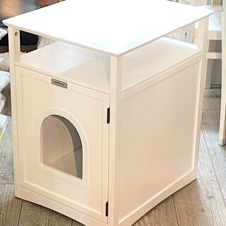 SIMPLY パイン無垢材 キャットパレス キャットラック ホワイト トイレ カバー トイレBOX 白 ネコ シンプリー おしゃれ★買取帝国 志木店の画像