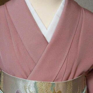 👘正絹 高級 色無地 オールドローズ ★美品  一つ紋 共ハッ掛けの画像