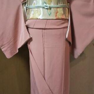 👘正絹 高級 色無地 オールドローズ ★美品  一つ紋 共ハッ掛けの画像