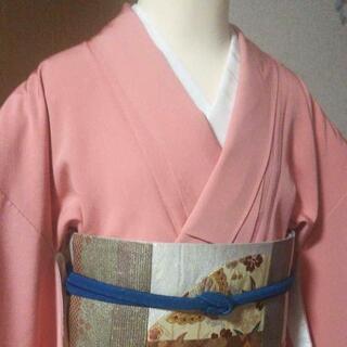 👘正絹 色無地 一つ紋 珊瑚色 ★ 共ハッ掛