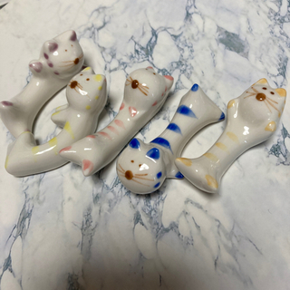 【陶器＊癒し猫箸置き5点セット】自宅保管品
