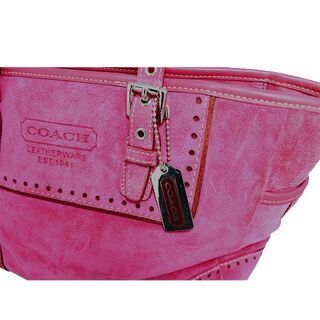 COACH コーチ ハンドバッグ ピンク スウェード レザーの画像