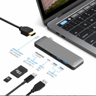 【新品未使用】USB Type-C ハブ 6in1 USB3.0x2 4K HDMI Type-C HUB 高速データ Type C拡張 アルミニ合金ハブ マルチポート搭載 USB3.0高速ハブ アダプター USB コンパクト 薄型 軽便アダプター SD カード / Microカードリーダー付き USBメモリ MacBook Pro/ChromeBook対応の画像