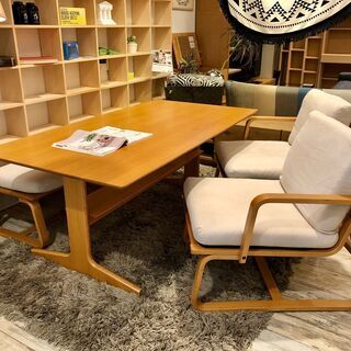 中古　無印良品　リビングでもダイニングでもつかえるシリーズ　オーク材　テーブル　ソファチェア　ベンチ