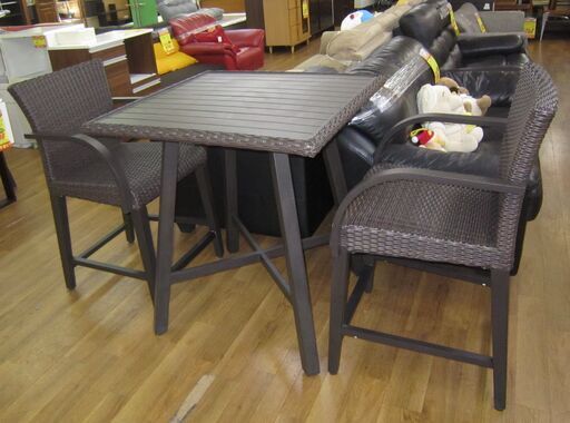 R214 ラタン調 ガーデンテーブル2脚セット、ハイタイプ、幅84cm 高さ92cm 美品