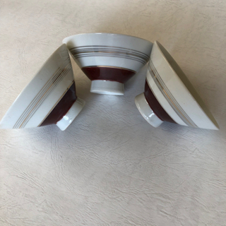 昭和レトロ ご飯茶碗 8客 金横線柄