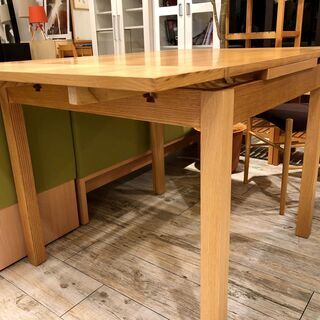 中古 無印良品 伸長式ダイニングテーブル ／ チェア2脚セット