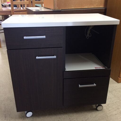 J622 ニトリ キャスター付きレンジ台 キッチンカウンター ダークブラウン 800×420×840 クリーニング済み