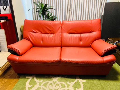 カワムラ家具　2.5人掛けソファー　赤