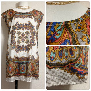 ꒰DURAS꒱スカーフ柄 ノースリーブ チュニック 豪華 華やか トップスの画像