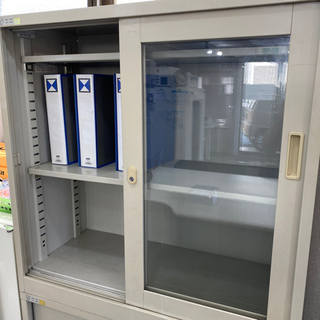 ガラス引違戸 書庫 上置 スチール製  W880×D400×H8...