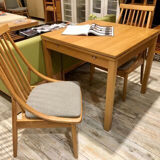 中古 無印良品 伸長式ダイニングテーブル ／ チェア2脚セット