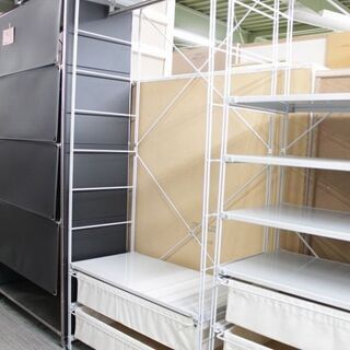 無印良品 ユニットシェルフ 帆布バスケット×2 ハンガー グレー...