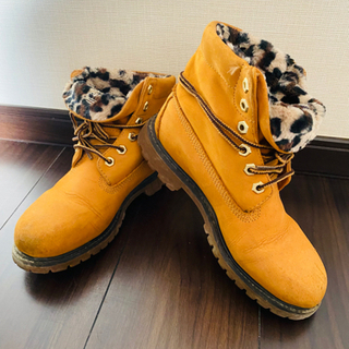 Timberland ファーブーツ レオパード 23cm キャメル