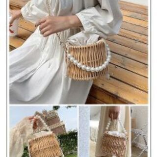かご バッグ ショルダーバッグ パール持ち手 新品未使用の画像