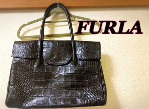 FURLA トートバッグ A4サイズ クロコ型押し ブラック レザー イタリア製