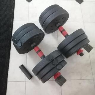 美品 ダンベルセット 総重量20kg 10kg×2 バーベル 可...