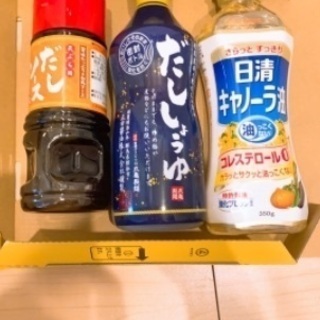 日清キャノーラ油〇丸亀製麺だし醤油〇丸亀製麺だしソース