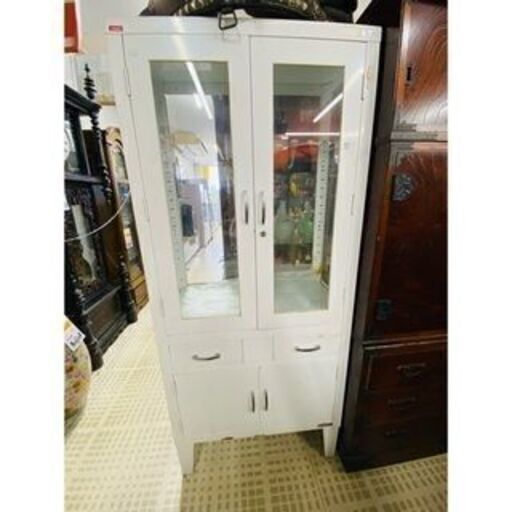 【半額】大豊鋼器株式会社/TAIHO 医療棚 ケビント ドクターキャビネット スチール製 昭和レトロ ガラス棚 収納 引き出し ホワイト基調 アンティーク