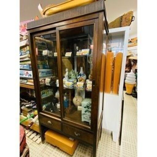メーカー不明 大正期 ガラス棚 収納 昭和レトロ アンティーク