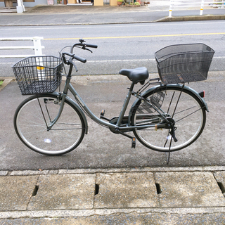 前後カゴ付き自転車✨ママチャリ✨タケダ✨26インチ　グレー✨鍵あ...