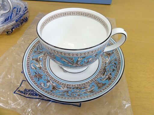 旧刻印 ウェッジウッド フロレンティーン ターコイズ ティーカップ&ソーサー 2客 リー 紅茶 コーヒー兼用 Wedgwood C&S