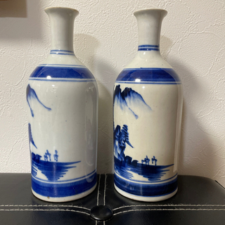 萬古焼 暁山造 酒どっくりか古伊万里染付　徳利　酒器　アンティークの画像