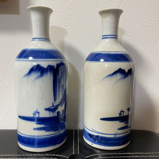 萬古焼 暁山造 酒どっくりか古伊万里染付　徳利　酒器　アンティークの画像