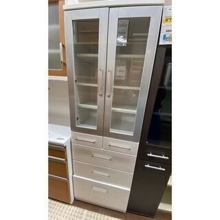 3/25【ジモティ特別価格¥16,500】?スイートデコレーション 食器棚 キッチン収納 ココ60DB グレー×ホワイト基調?