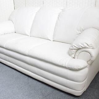 ニトリ 3人掛け本革ソファ LUCKY/ラッキー レザー 幅185 ホワイト NITORI ソファ 中古家具 店頭引取歓迎 R4020)