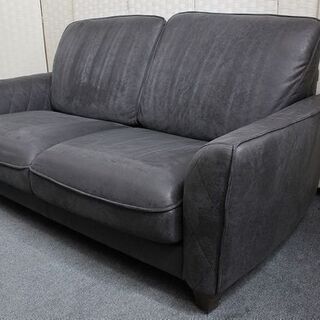 関家具 RELAX FORM COLUMBUS/コロンバス レザーテックス 2人掛け 幅1640 LT03 チャコールブラック  ソファ 中古家具 店頭引取歓迎 R4015)