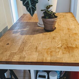 【値引き】IKEAアイランドキッチンテーブル（ハイスツール4脚付（黒））＆本格サンダー＋仕上げ用ペイント付きの画像