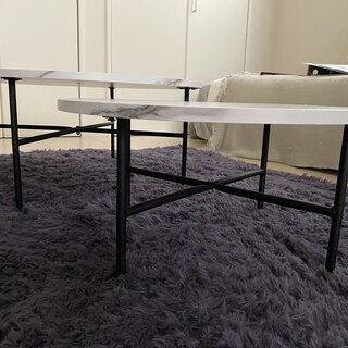 大理石柄ネストテーブル：2個セット[円形]　オシャレなローテーブルです！の画像