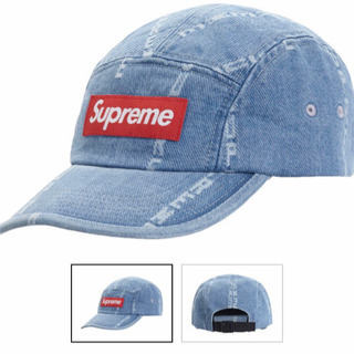 Supreme Logo Stripe Jacquard Denim Camp Cap
