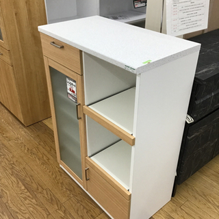 KI-26【ご来店頂ける方限定】レンジボード 白×ナチュラル キズ