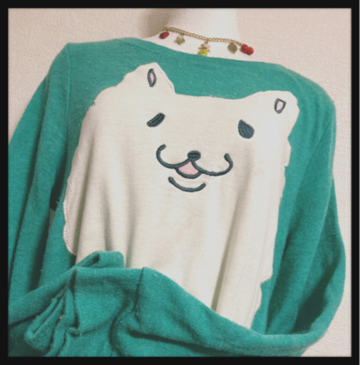 ご購入者様決定꒰WIN HEART꒱猫ちゃんニット チュニック青緑系 長袖トップスLサイズOK