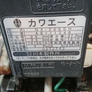 家庭用ポンプ：カワエース２５０（動きますがジャンク品扱いで）の画像