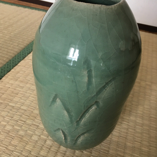 青磁　花瓶　共箱　印付き　榮一作