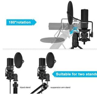 【新品・未使用】PC マイク USBマイク PS4 マイク マイクセット 単一指向性 防振構造 専用三脚 ポップガード マイクショックマウント マイクスタンド 高音質 録音 生放送 YOUTUBE ゲーム実況 Windows/Mac/PS4対応の画像