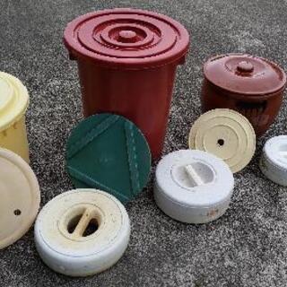 漬物用の樽(タル、蓋、落し蓋)と漬物重り一式