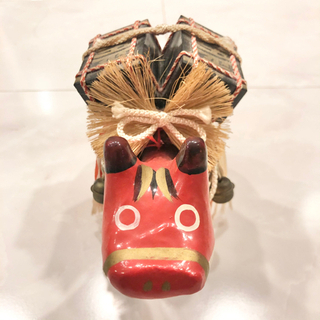 【ネット決済・配送】赤べこ あかべこ　郷土品　鈴　張子　張り子　万両箱　金万両　会津　赤牛　インテリア　置物　レトロ　アンティーク　ヴィンテージ　ビンテージ　コレクション　希少　レア Aizu akabeko traditional Japanese red cow toy retro antique vintage collection rareの画像
