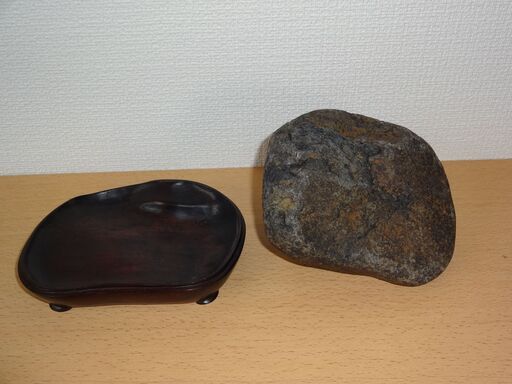 鑑賞用自然石(風速)】自然石(只見川) 台座付き