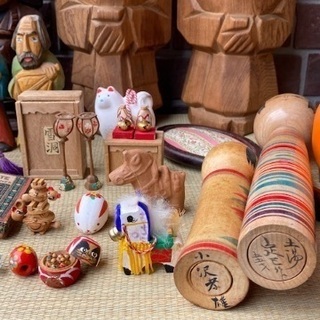 古い郷土玩具こけし土鈴雛道具ひな道具豆人形木彫熊アイヌ置物手鏡算...