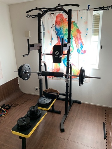 懸垂器　ベンチプレス台　バーベル(合計100kg) セット
