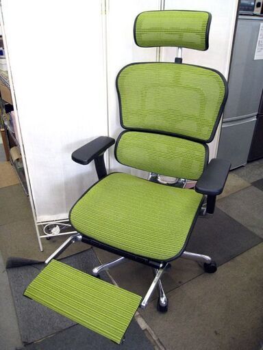 ☆ Ergohuman PRO ottoman プロ オットマン内蔵 黄緑色 グリーン 高級オフィスチェア メッシュ OAチェア ハイバック エルゴヒューマン 札幌 東区 北20条店