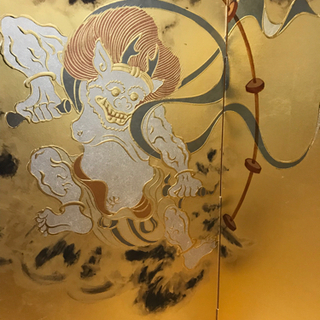 【【交渉中】鑑定結果から値段再設定しました！未使用品】風神雷神四曲屏風　豪華金箔仕様の画像