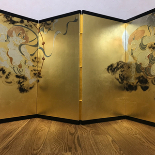 【【交渉中】鑑定結果から値段再設定しました！未使用品】風神雷神四曲屏風　豪華金箔仕様