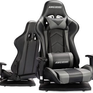 組み立て済　　新品　訳あり　ゲーミングチェア 座椅子 ゲーミング座椅子 360°回転座面 175度リクライニング 2D可動肘 ヘッドレスト ランバーサポート付き ハイバック PUレザー ゲームチェア AMG-YZ01 (ブラック・グレー)の画像