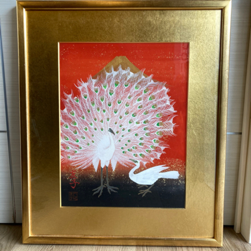 あいはら友子　縁起絵画「富士と孔雀」縁起物　日本コロナ対策にも